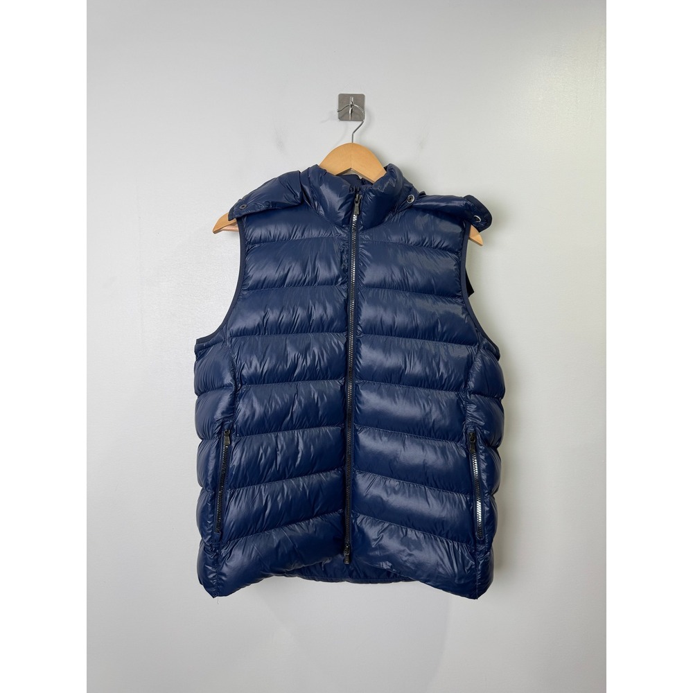 Peter Millar Women Blue Puffer Vest Hooded Removable Hood Large
